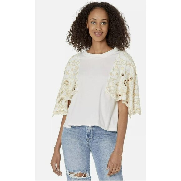 Free People Angel Tee Embroidered T Shirt Size XS - Picture 2 of 8